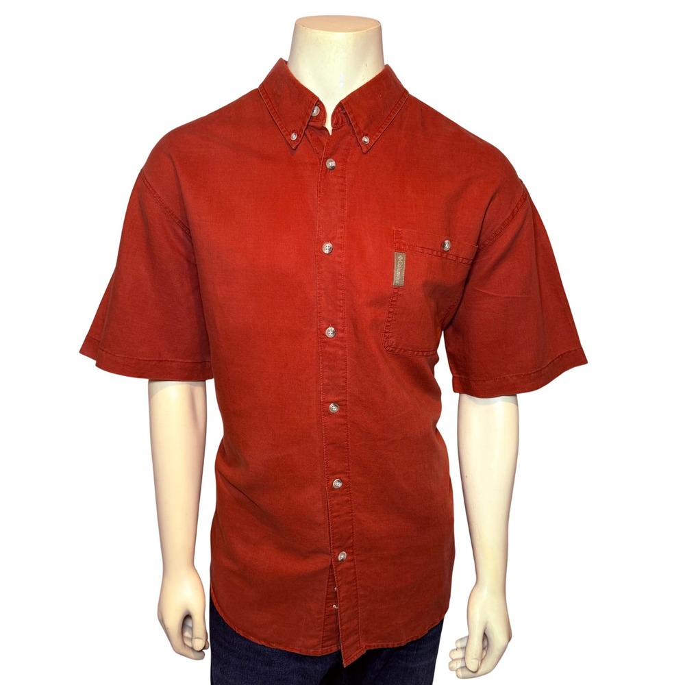 Columbia Mens XXL Rust Red Short Sleeve Button Down Shirt Ramie Cotton AM7140